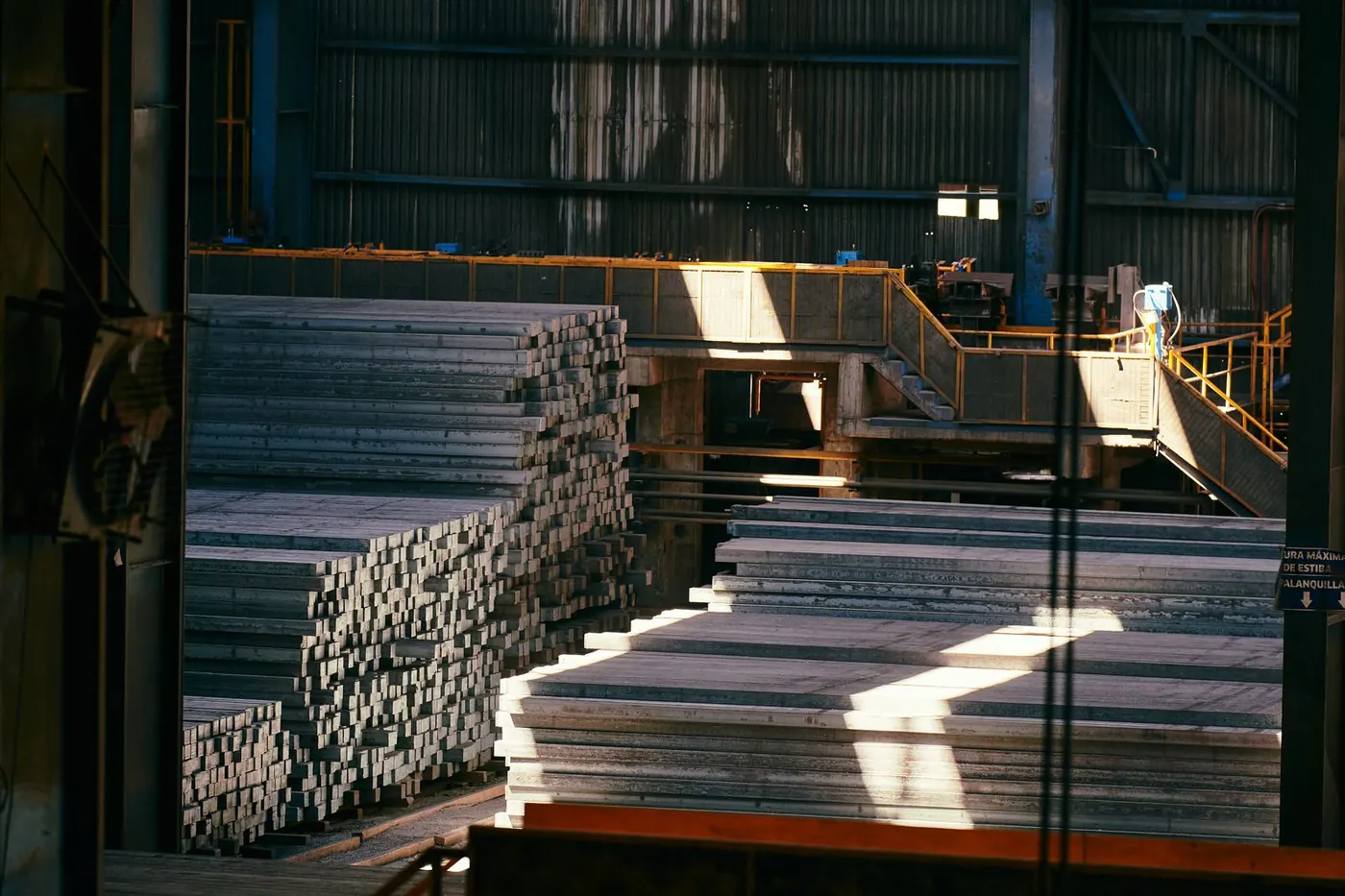 Extruded aluminium profiles stacked in the plant